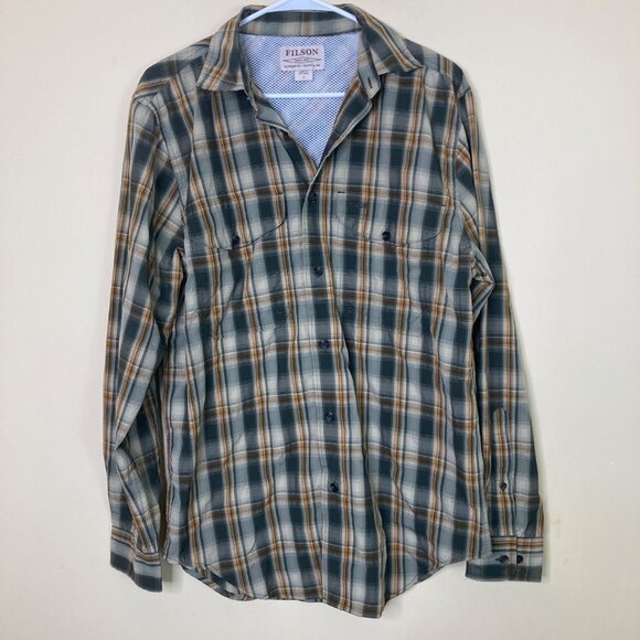 Filson Other - Filson Fishing Shirt Mens Small Twin Lakes Green Gold Plaid Lightweight Vented